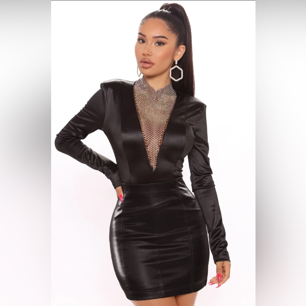 Dazzle the Night Rhinestone Bodysuit -Black